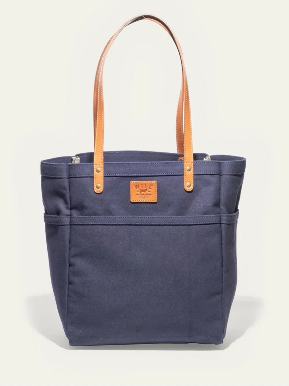 Will Leather Goods Navy Canvas Tote with Tan Leather Handles